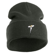 Mysterious Eye Embroidered 12" Long Knitted Beanie - Dark Grey OSFM
