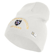 U.S. Army 2nd Infantry Division Symbol Embroidered 8 Inch Solid Knit Short Beanie Made in USA - White OSFM