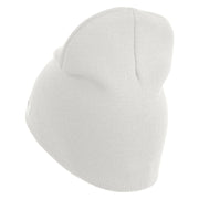 U.S. Army 2nd Infantry Division Symbol Embroidered 8 Inch Solid Knit Short Beanie Made in USA - White OSFM