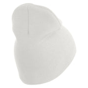 U.S. Army 2nd Infantry Division Symbol Embroidered 8 Inch Solid Knit Short Beanie Made in USA - White OSFM