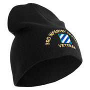 U.S. Army 3rd Infantry Division Symbol Embroidered 8 Inch Solid Knit Short Beanie Made in USA - Black OSFM