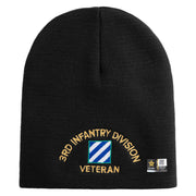 U.S. Army 3rd Infantry Division Symbol Embroidered 8 Inch Solid Knit Short Beanie Made in USA - Black OSFM