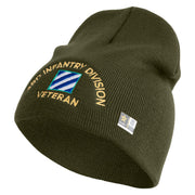 U.S. Army 3rd Infantry Division Symbol Embroidered 8 Inch Solid Knit Short Beanie Made in USA - Olive OSFM