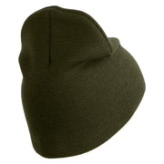 U.S. Army 3rd Infantry Division Symbol Embroidered 8 Inch Solid Knit Short Beanie Made in USA - Olive OSFM