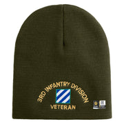 U.S. Army 3rd Infantry Division Symbol Embroidered 8 Inch Solid Knit Short Beanie Made in USA - Olive OSFM