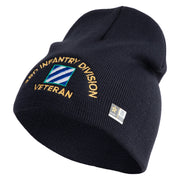 U.S. Army 3rd Infantry Division Symbol Embroidered 8 Inch Solid Knit Short Beanie Made in USA - Navy OSFM