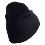 U.S. Army 3rd Infantry Division Symbol Embroidered 8 Inch Solid Knit Short Beanie Made in USA - Navy OSFM