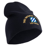 U.S. Army 3rd Infantry Division Symbol Embroidered 8 Inch Solid Knit Short Beanie Made in USA - Navy OSFM