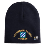 U.S. Army 3rd Infantry Division Symbol Embroidered 8 Inch Solid Knit Short Beanie Made in USA - Navy OSFM
