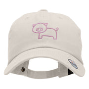 Minimal Piggy Outline Embroidered Unstructured Cotton Twill Cap