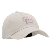 Minimal Piggy Outline Embroidered Unstructured Cotton Twill Cap