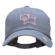 Minimal Piggy Outline Embroidered Unstructured Cotton Twill Cap