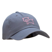 Minimal Piggy Outline Embroidered Unstructured Cotton Twill Cap