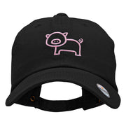 Minimal Piggy Outline Embroidered Unstructured Cotton Twill Cap