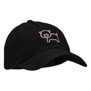 Minimal Piggy Outline Embroidered Unstructured Cotton Twill Cap